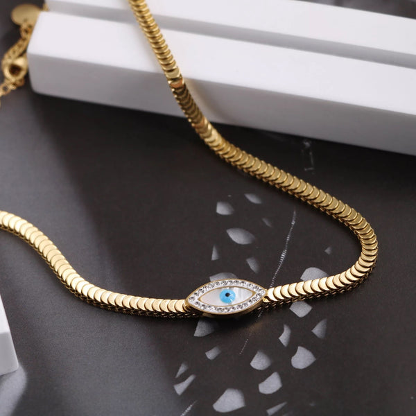 Diamond Blue Evil Eye Snake Chain - Gold