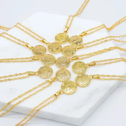 18k gold plated coin shaped zodiac sign pendant necklace chain