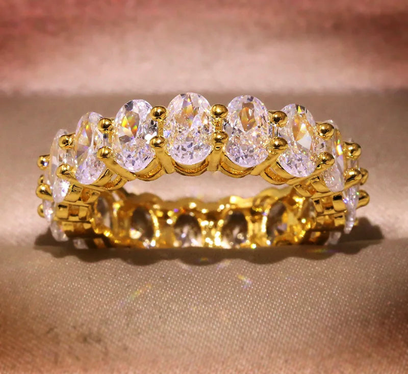 Luxury Oval Iced-out Gold Ring