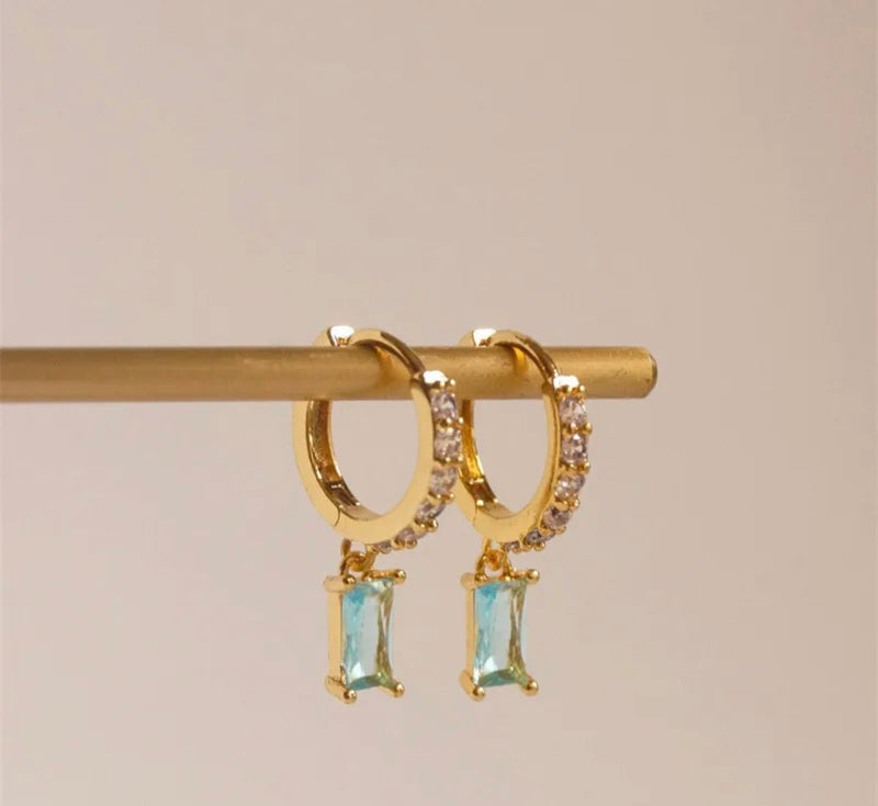 Rectangle gem stone drop earrings