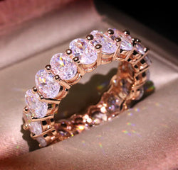 Luxury Oval Iced-out Rose Gold Ring