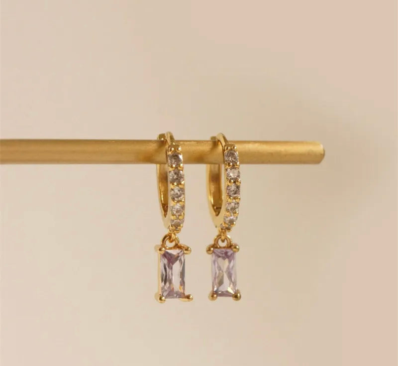 Rectangle gem stone drop earrings