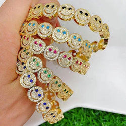 Smiley Face Bangle Cuff 18K Gold Plated